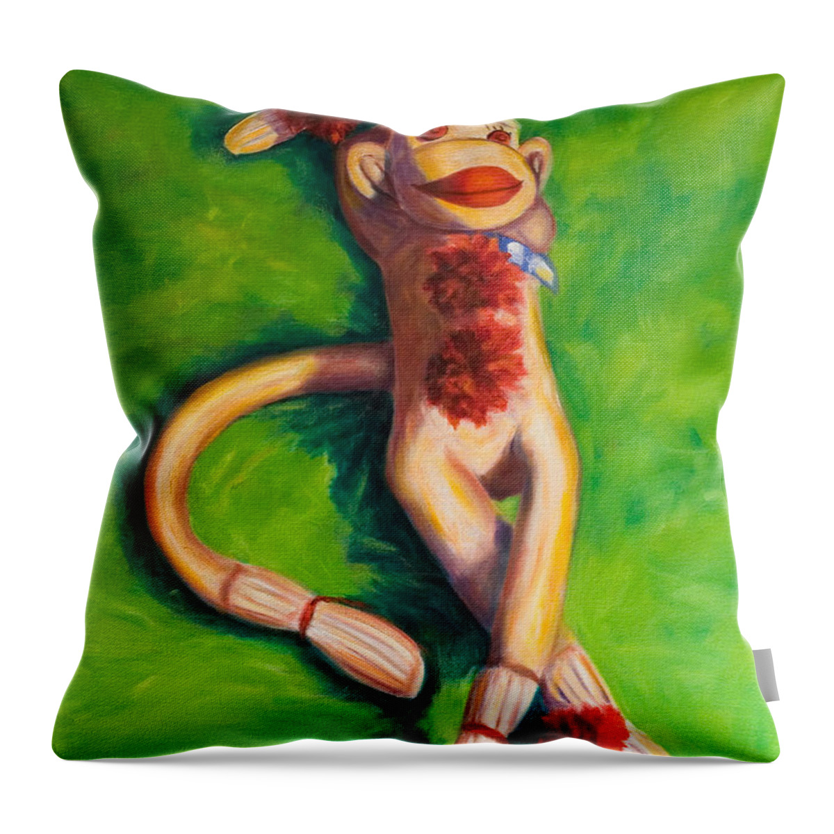 Sock Monkey Throw Pillow featuring the painting Life Is Good Sock Monkey by Shannon Grissom