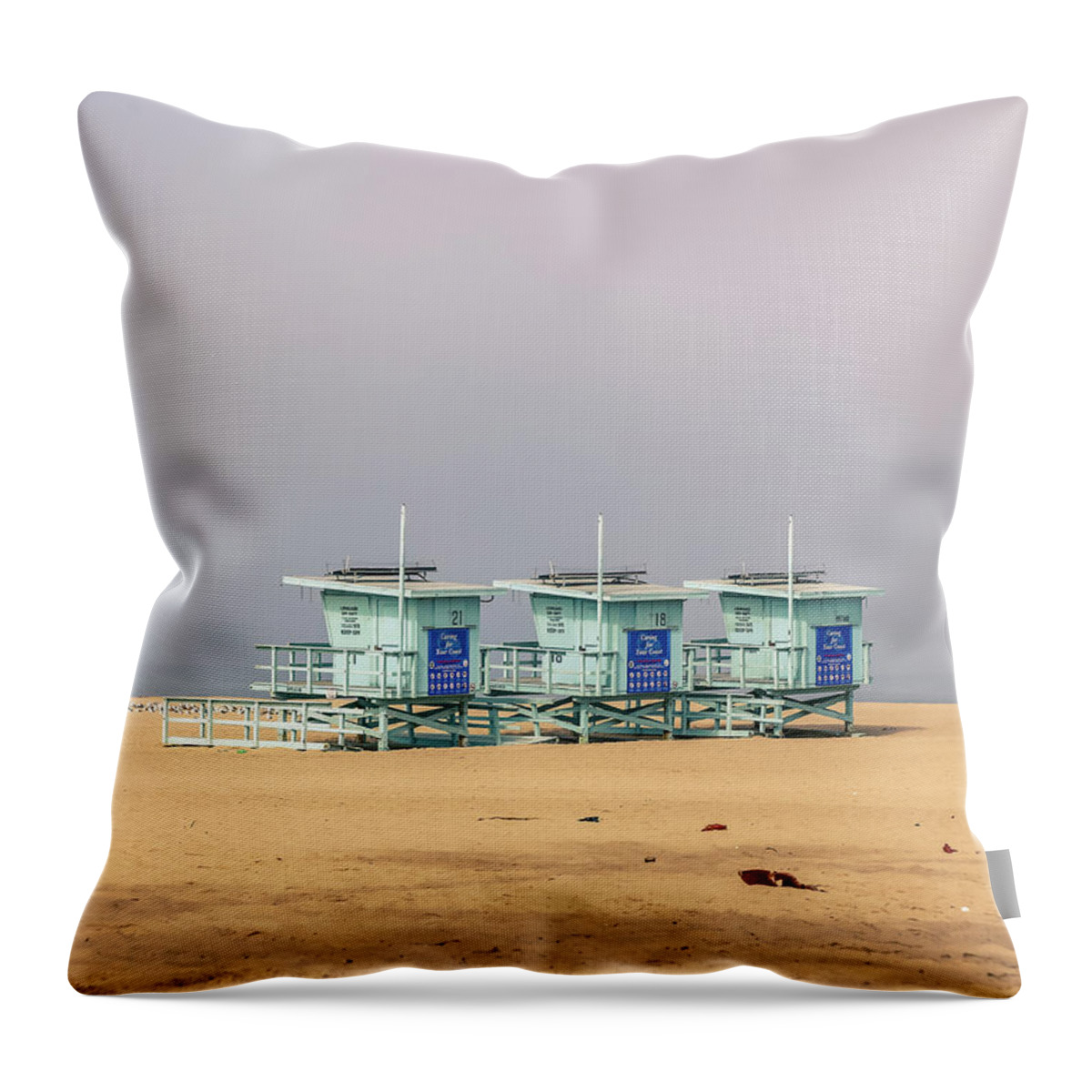 Holiday Throw Pillow featuring the photograph Lifeguard cabins by Alberto Zanoni