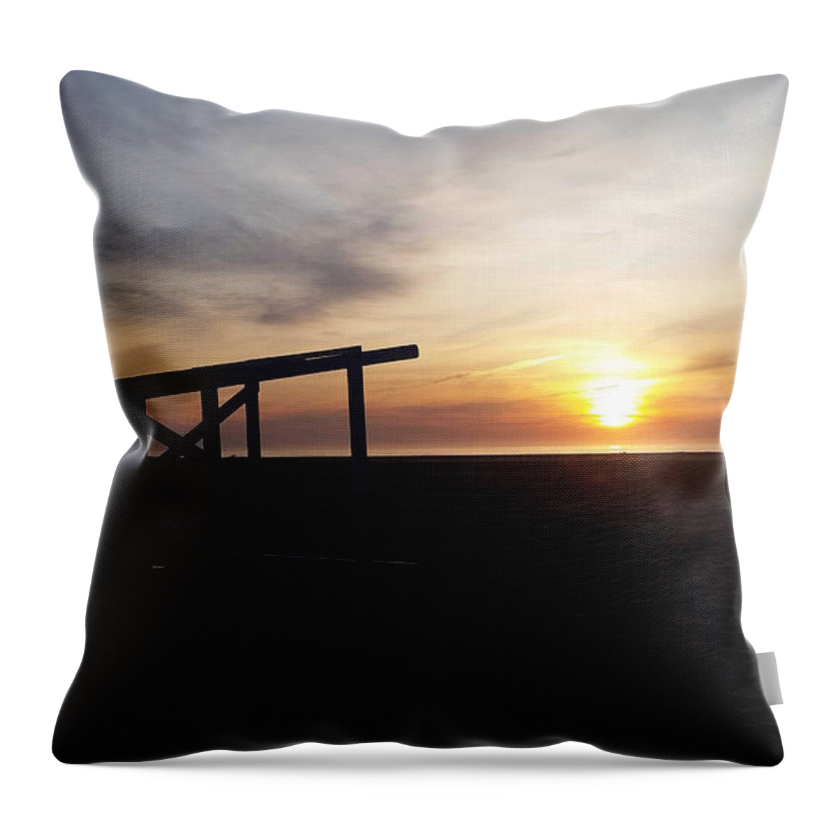Lifeguard Stand Throw Pillow featuring the photograph Lifeguard Stand and Sunrise by Robert Banach