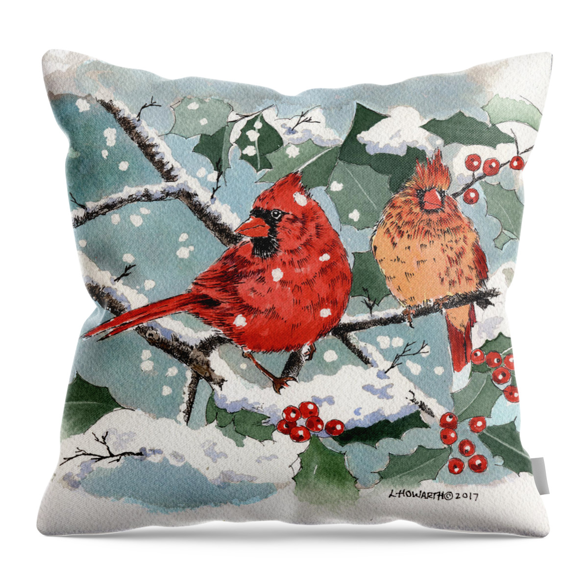 Cardinals Throw Pillow featuring the painting Lifemates by Louise Howarth