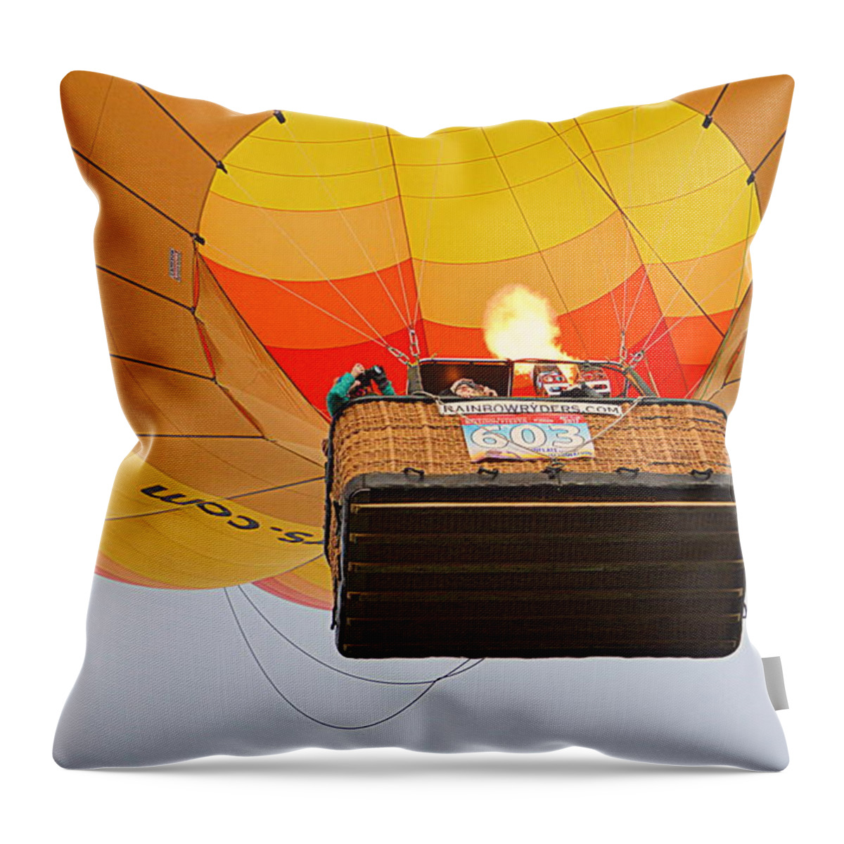 Hot Air Balloon Throw Pillow featuring the photograph Liftoff by AJ Schibig
