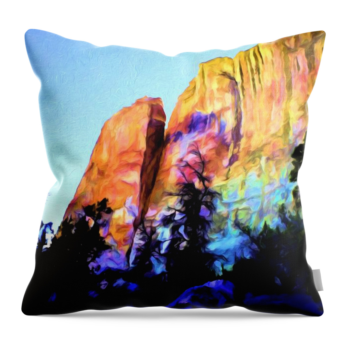 El Moro Throw Pillow featuring the painting Light On Cliffs by Jim Buchanan