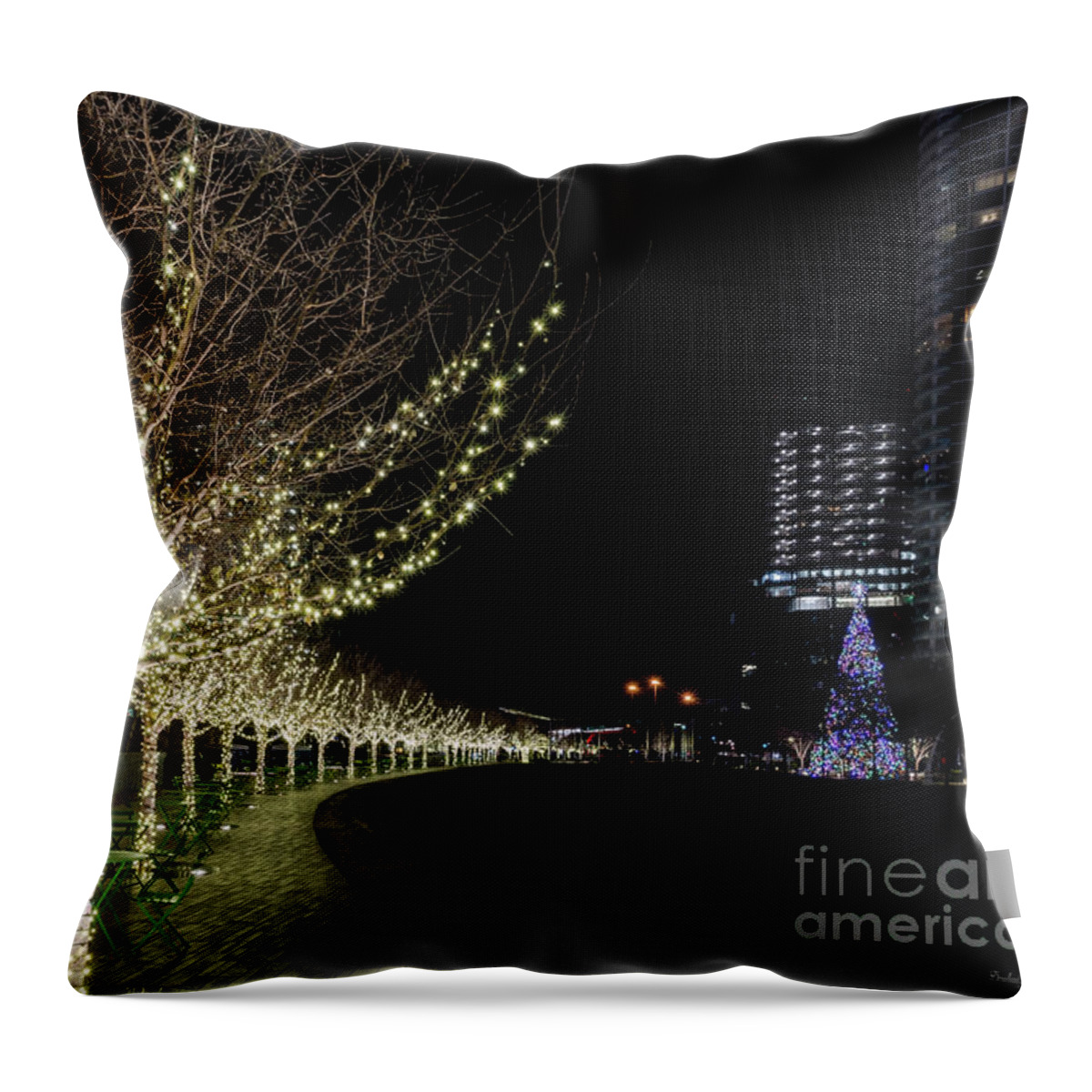 Christmas Throw Pillow featuring the photograph Lighted Tree Walkway by Jennifer White