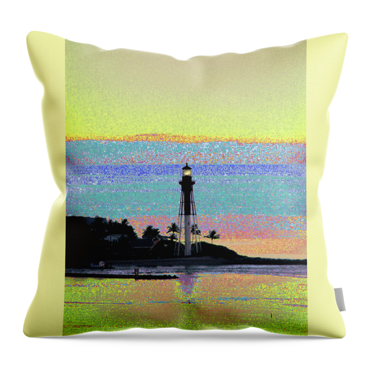 Lighthouse Throw Pillow featuring the photograph Luminous Florida Yellow at Hillsboro Lighthouse by Corinne Carroll