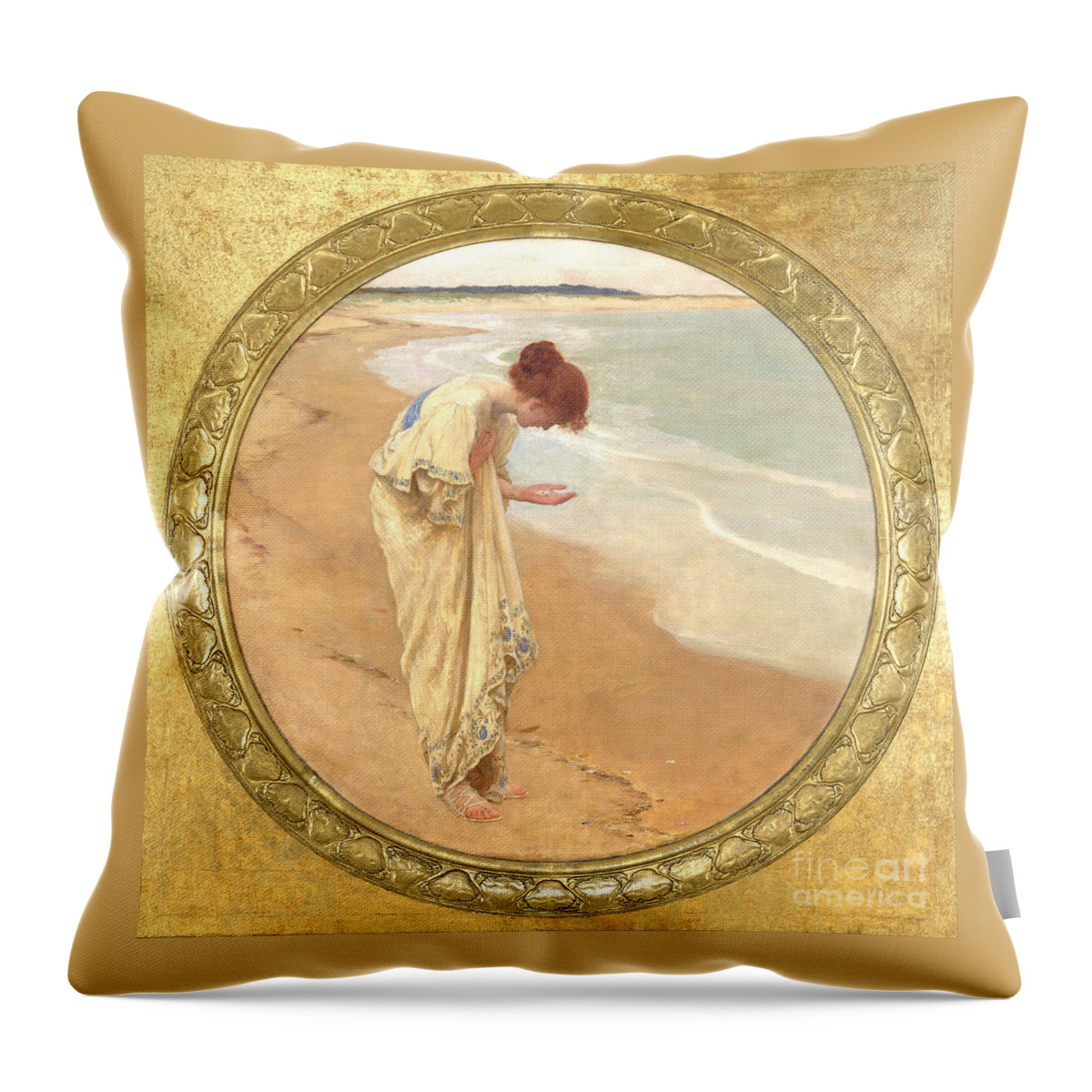 William Margetson - The Sea Hath Its Pearls (1897) Throw Pillow featuring the painting The sea hath its pearls by MotionAge Designs
