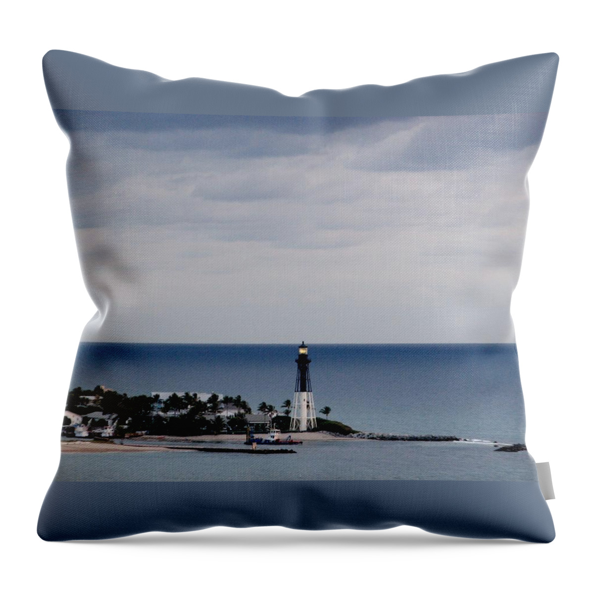 Lighthouse Throw Pillow featuring the photograph Lighthouse and Rain Clouds by Corinne Carroll