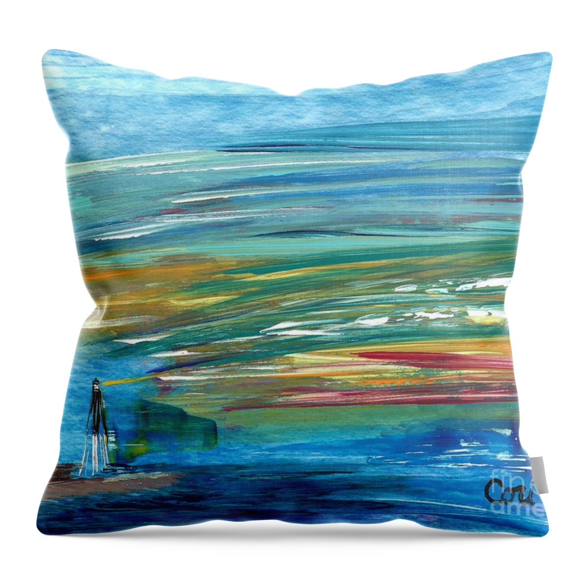 Lighthouse Throw Pillow featuring the painting Lighthouse by Corinne Carroll
