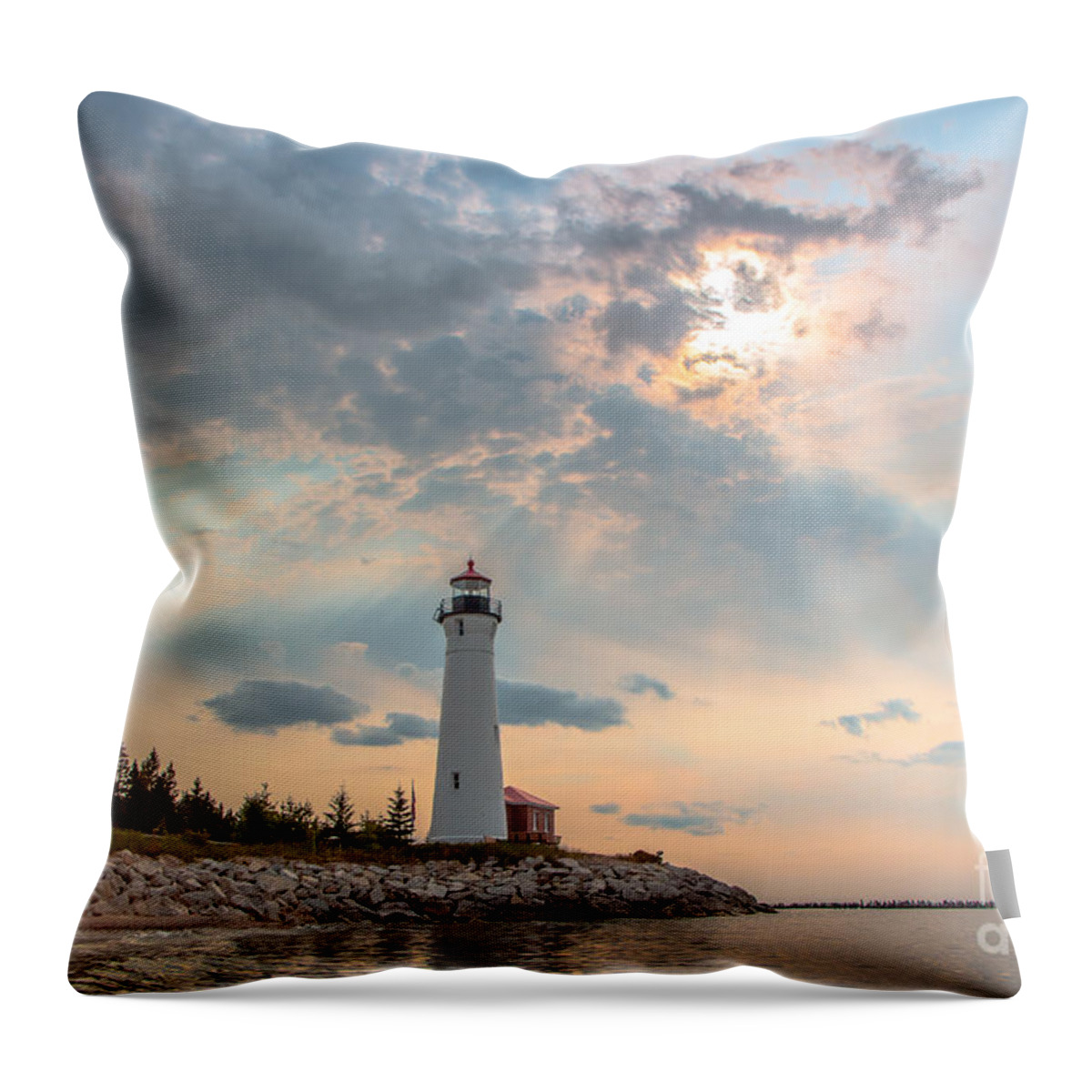 Great Lakes Lighthouses Throw Pillow featuring the photograph An Awe Inspiring Moment At Crisp Point Lighthouse 6970 by Norris Seward