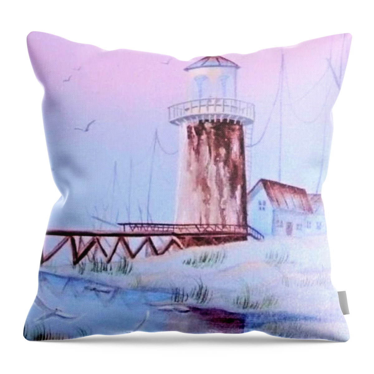Lighthouse Throw Pillow featuring the painting Lighthouse by Denise F Fulmer
