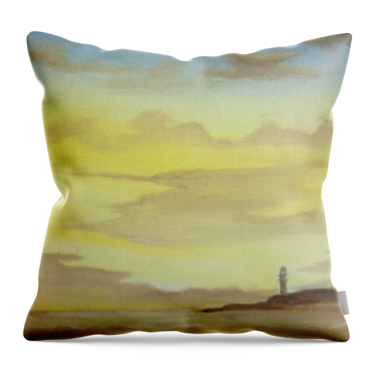 Lighthouse Throw Pillow featuring the painting Lighthouse In The Distance by Scott Easom