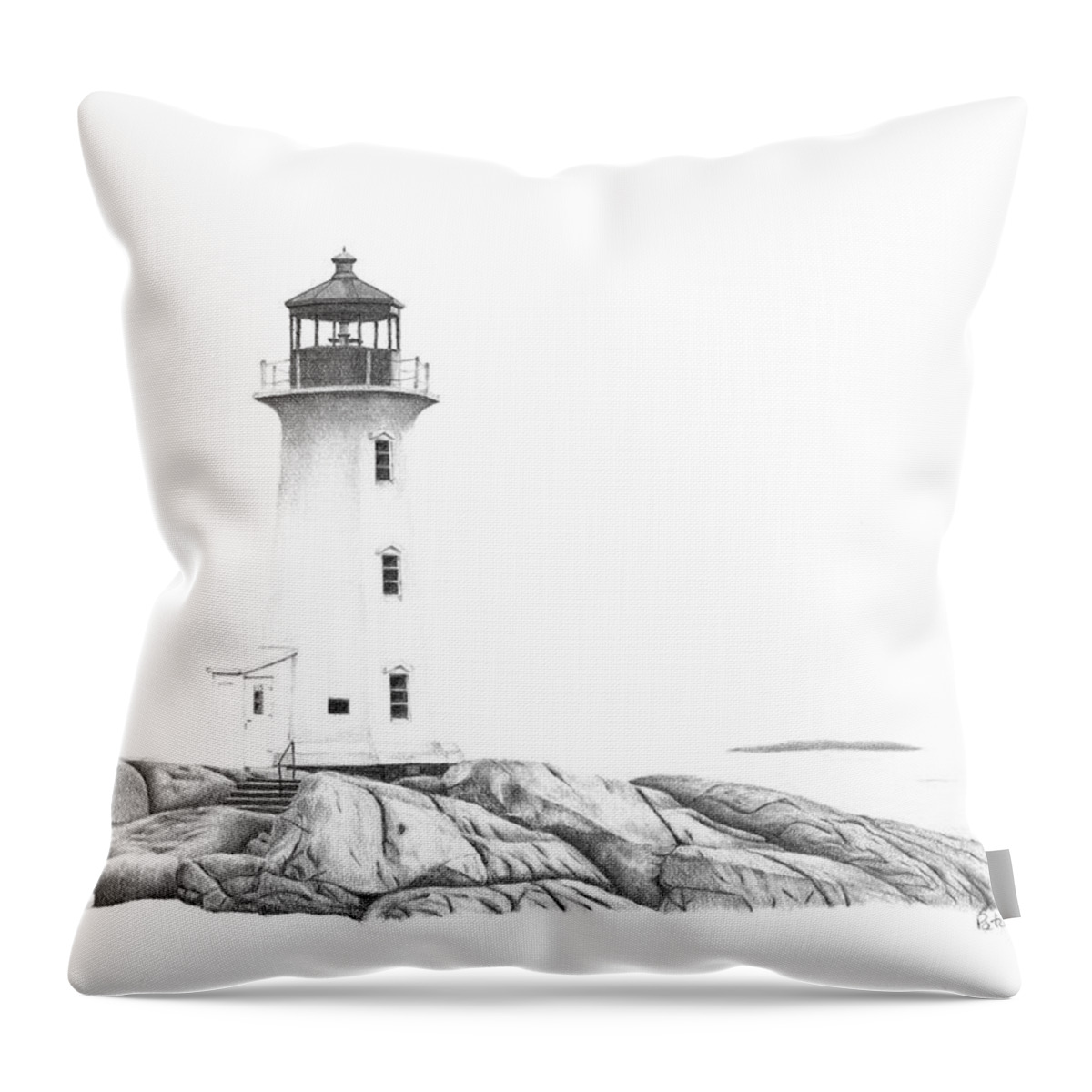 Peggy's Cove Throw Pillow featuring the drawing Lighthouse of Peggy's Cove by Patricia Hiltz
