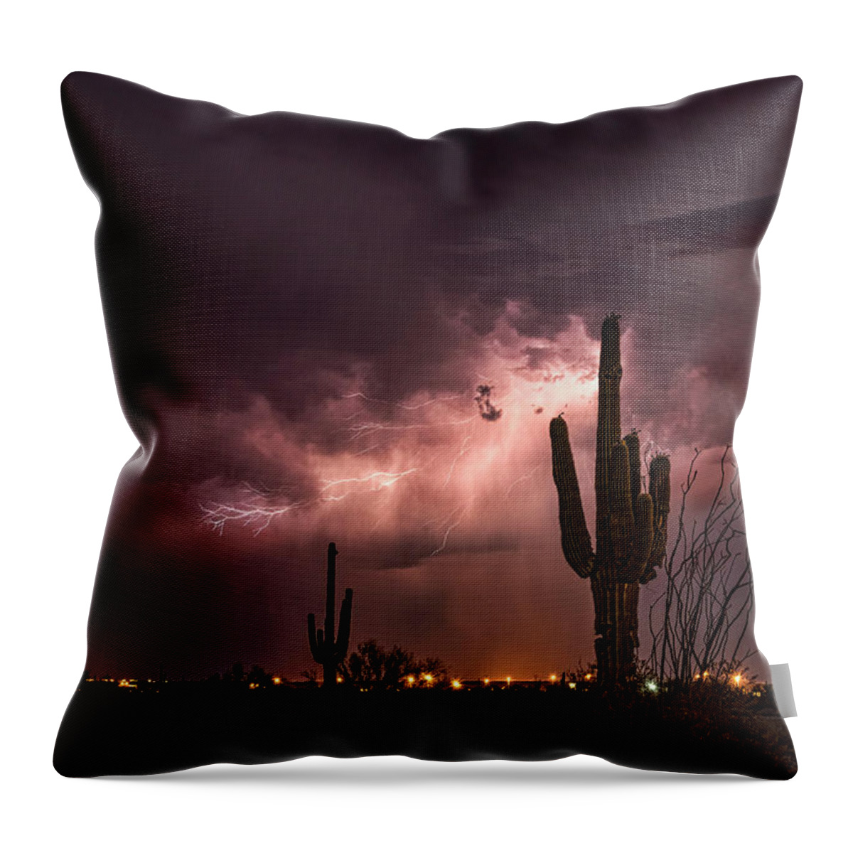 Lightning Throw Pillow featuring the photograph Lighting Up The Desert Night by Saija Lehtonen