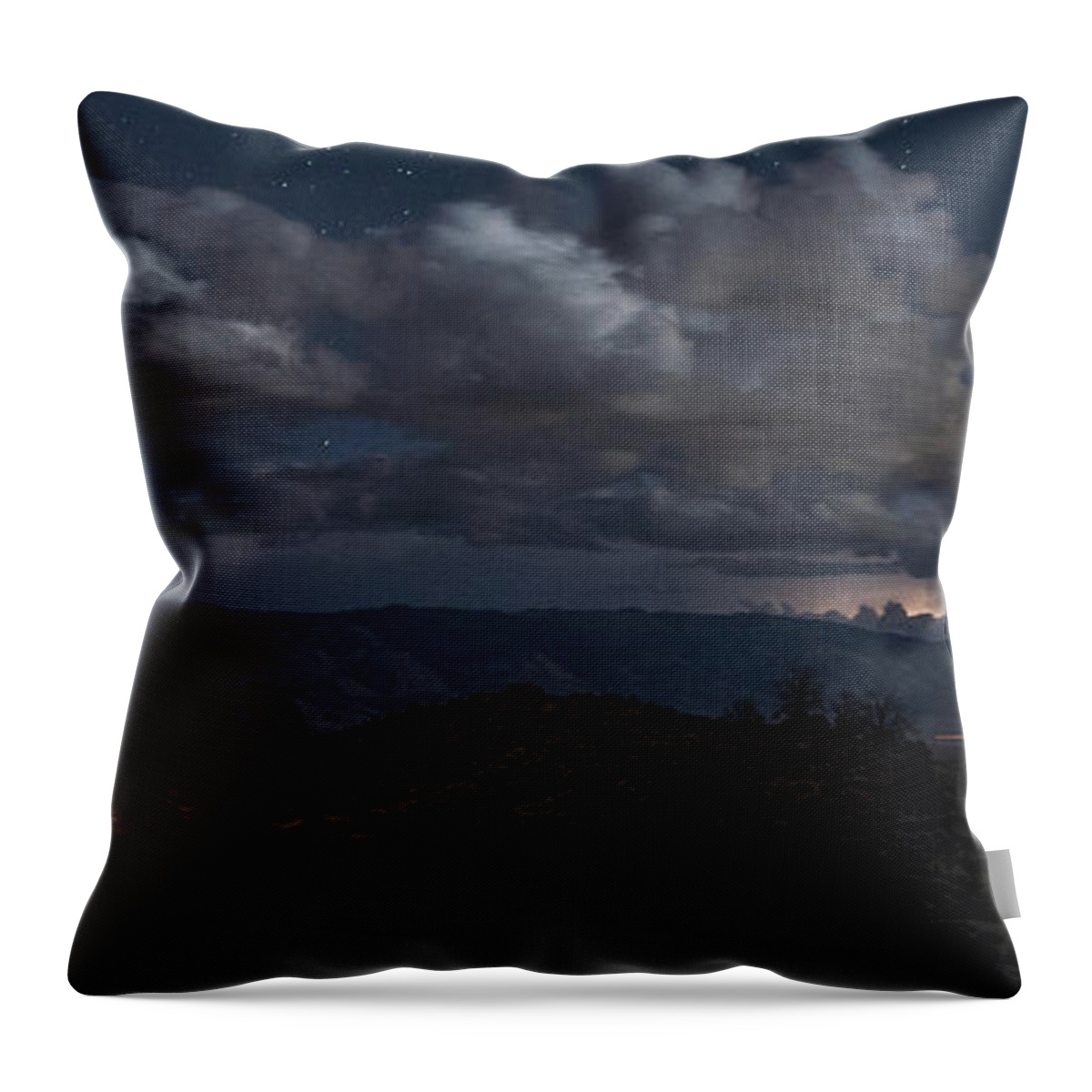 Night Throw Pillow featuring the photograph Lightning and Light Trails by Cat Connor