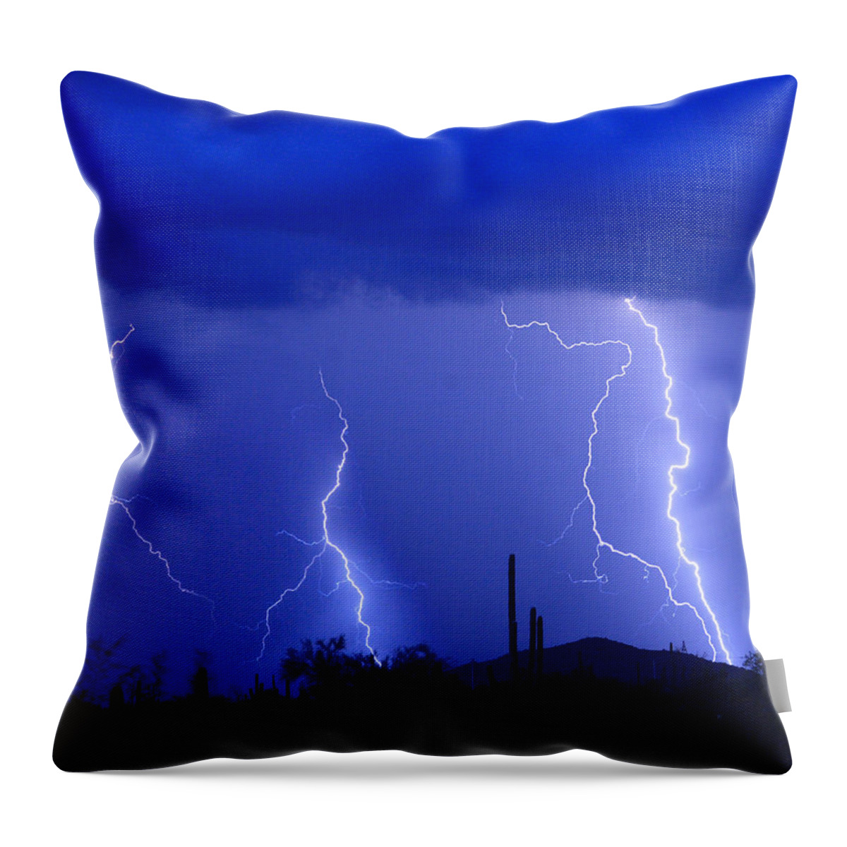Lightning Throw Pillow featuring the photograph Lightning Storm in the Desert Fine Art Photography Print by James BO Insogna