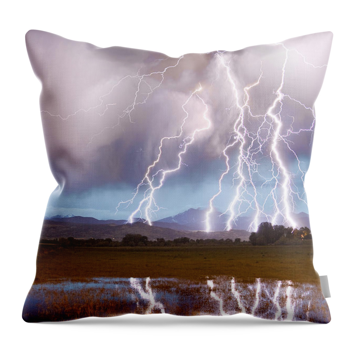 Awesome Throw Pillow featuring the photograph Lightning Striking Longs Peak Foothills 4 by James BO Insogna