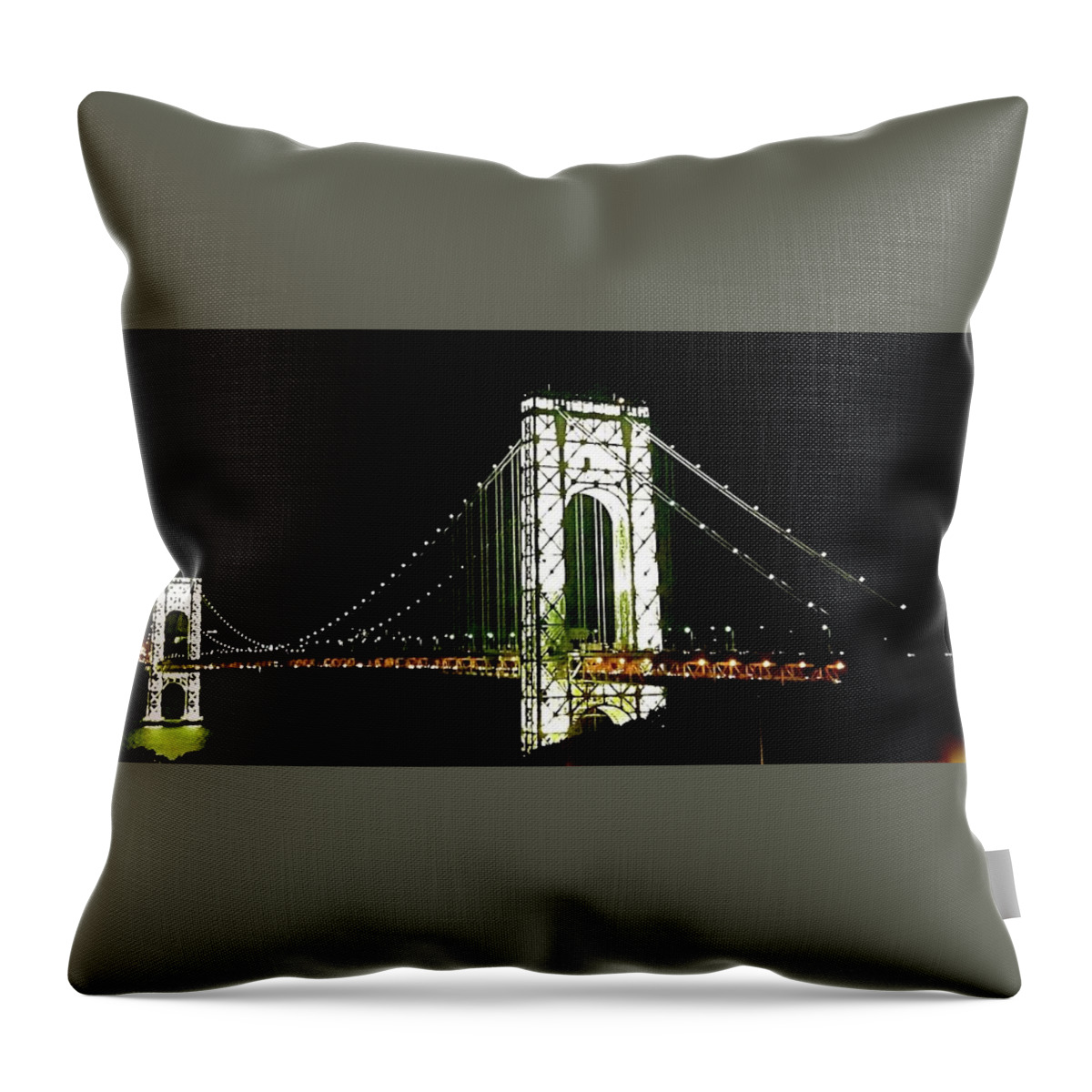  New York Skyline Throw Pillow featuring the photograph Lights at George Washington Bridge by Ydania Ogando