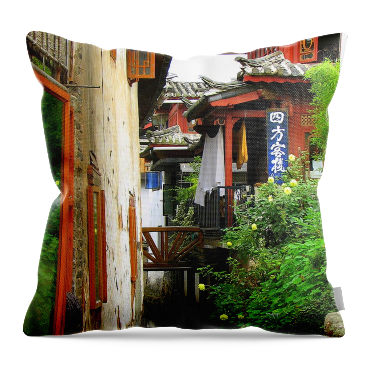 Lijiang Throw Pillow featuring the photograph Lijiang Back Canal by Carla Parris