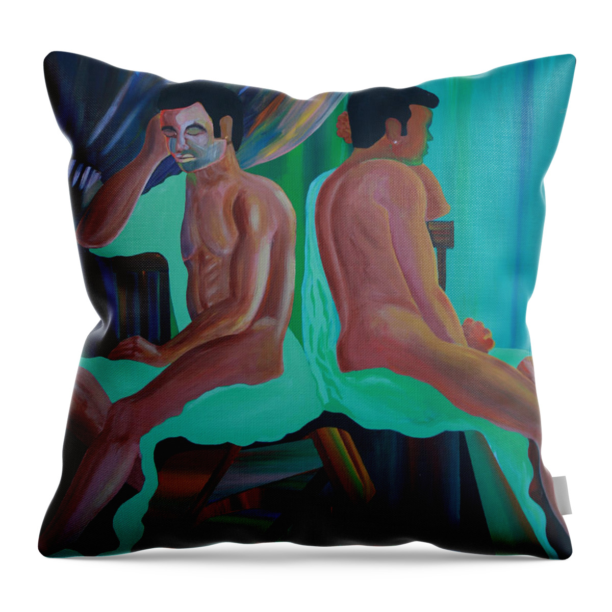 Like Poles Throw Pillow featuring the painting Like Poles by Obi-Tabot Tabe