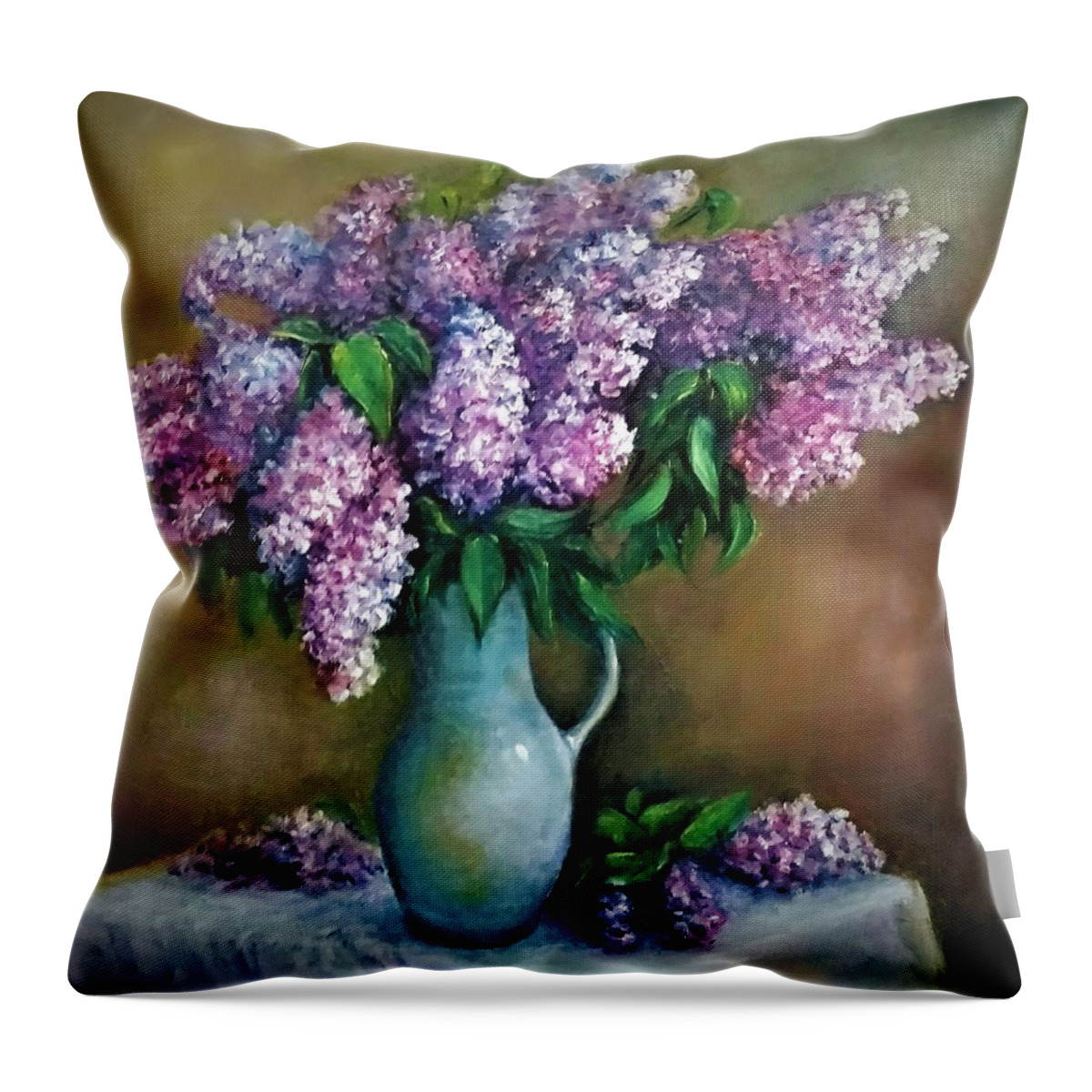 Lilac Painting Throw Pillow featuring the painting Lilac flowers by Natalja Picugina