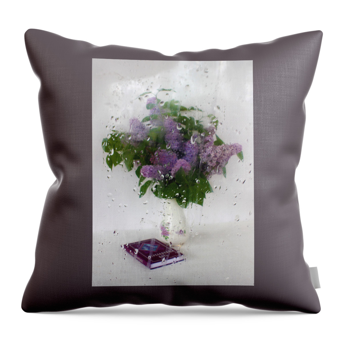 Lilac Throw Pillow featuring the photograph Lilac Poems. Behind the Rainy Window by Victor Kovchin