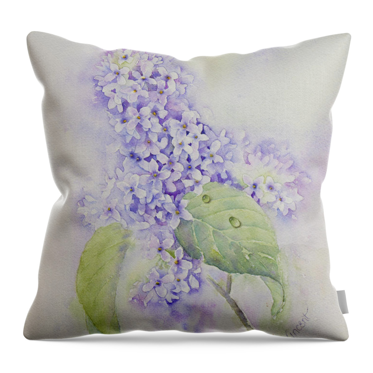 Watercolor Throw Pillow featuring the painting Lilac Study by Lisa Vincent