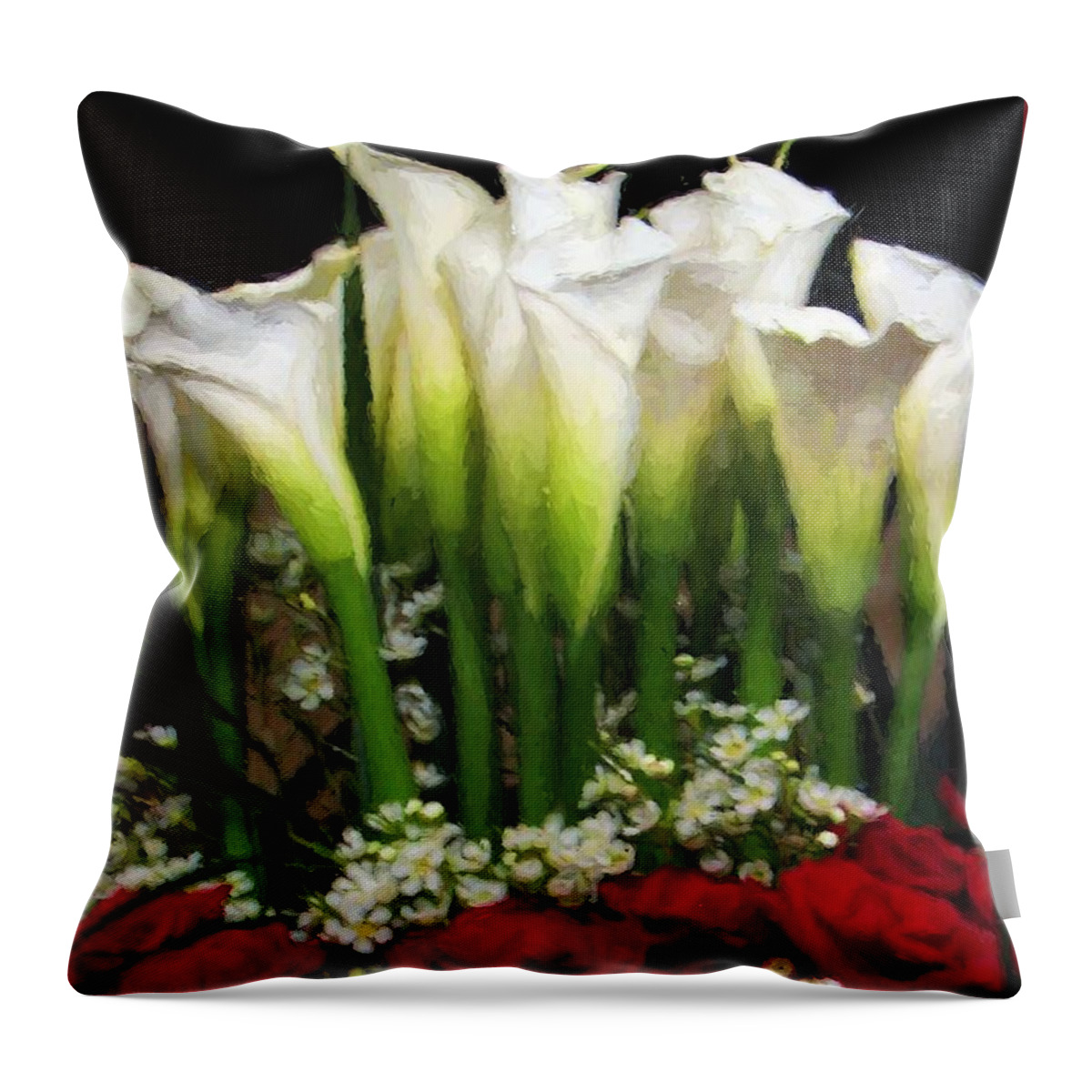 Floral Throw Pillow featuring the digital art Lilies and Red Roses by Charmaine Zoe