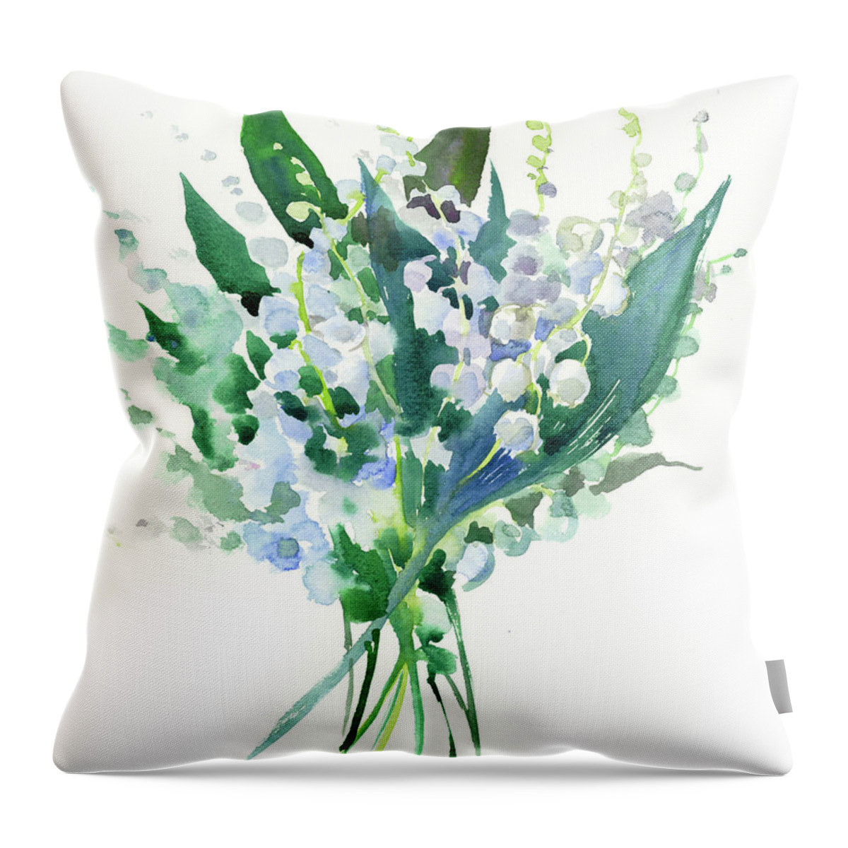 Flowers Throw Pillow featuring the painting Lilies of the Valley by Suren Nersisyan