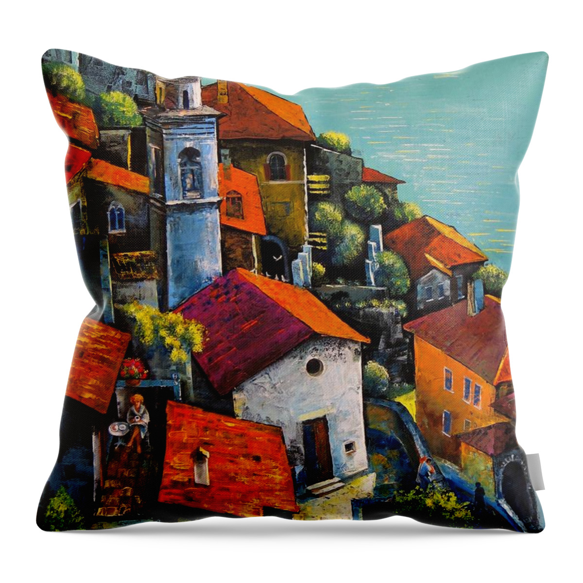 Italy Throw Pillow featuring the painting Limone del Garda by Mikhail Zarovny
