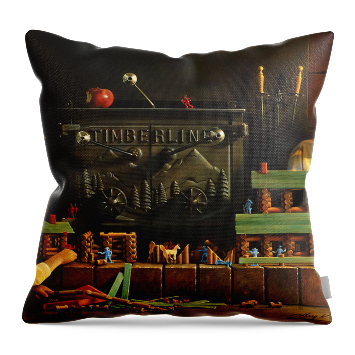 Fireplace Throw Pillow featuring the painting Lincoln Logs by Greg Olsen