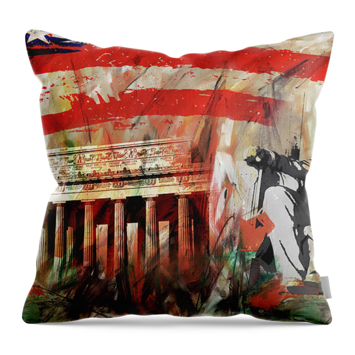 American Throw Pillow featuring the painting Lincoln Memorial and Lincoln statue by Gull G