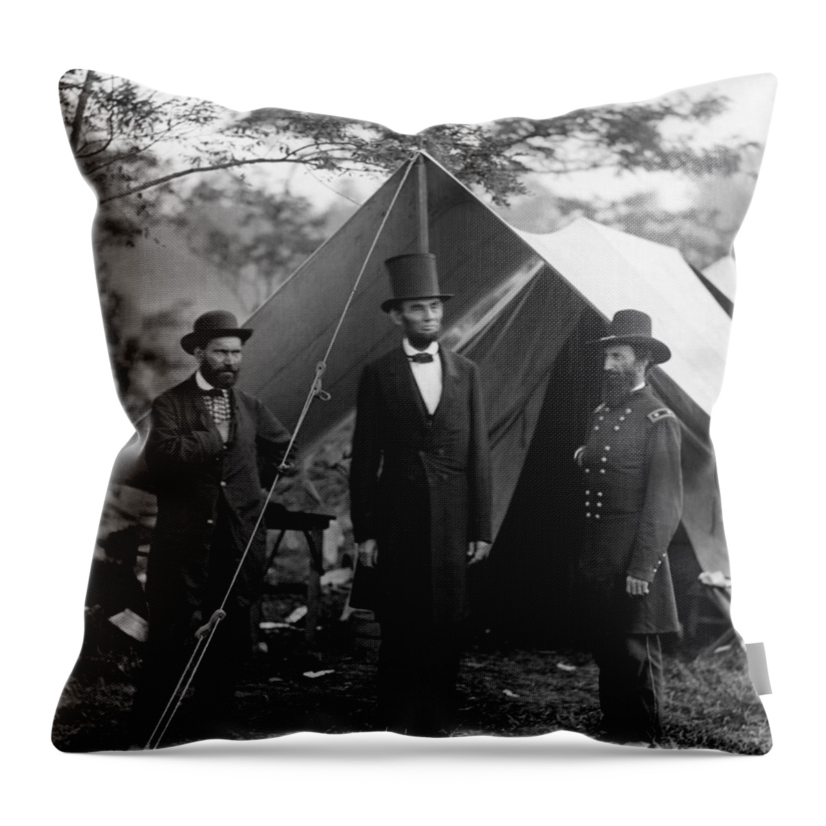 Allan Pinkerton Throw Pillow featuring the photograph Lincoln with Allan Pinkerton - Battle of Antietam - 1862 by War Is Hell Store