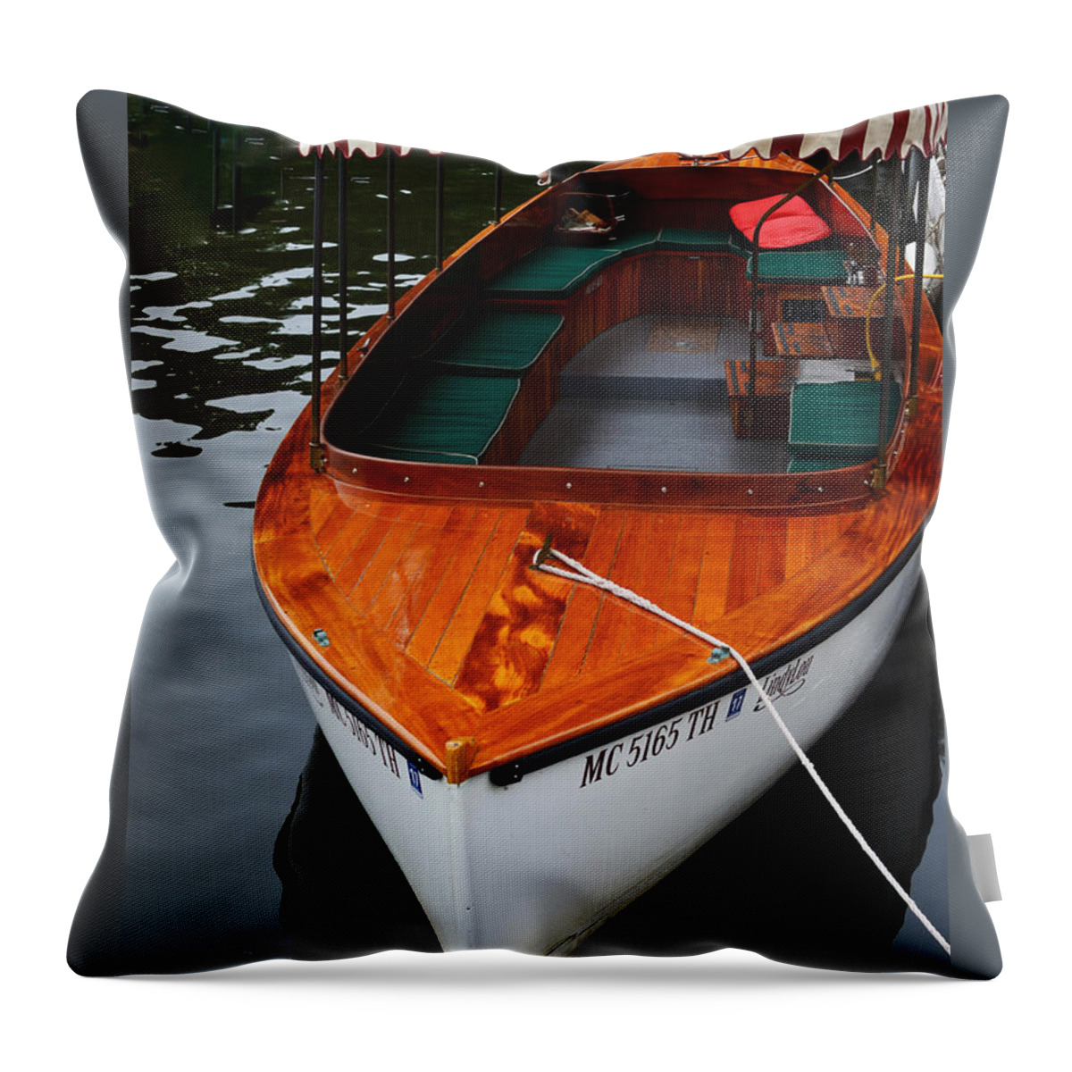 Lindy Lou Throw Pillow featuring the photograph Lindy Lou Wood Boat by Amy Lucid