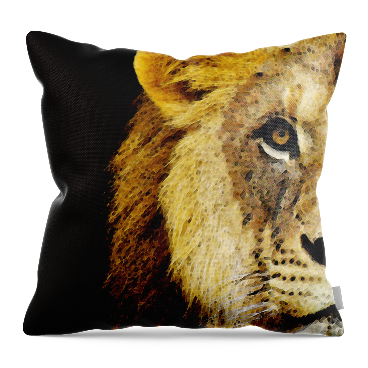 Lions Throw Pillow featuring the painting Lion Art - Face Off by Sharon Cummings