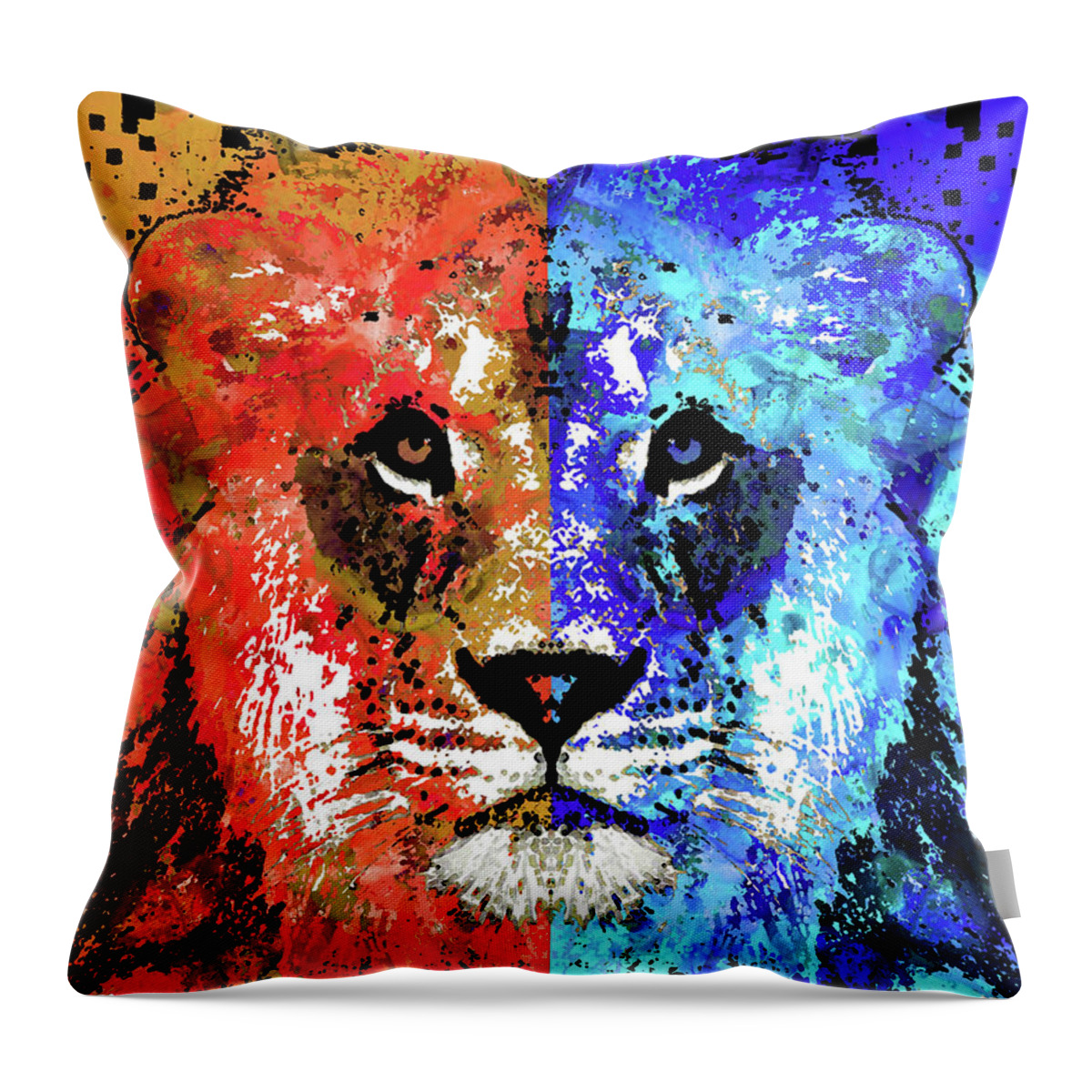 Lions Throw Pillow featuring the painting Lion Art - Majesty - Sharon Cummings by Sharon Cummings