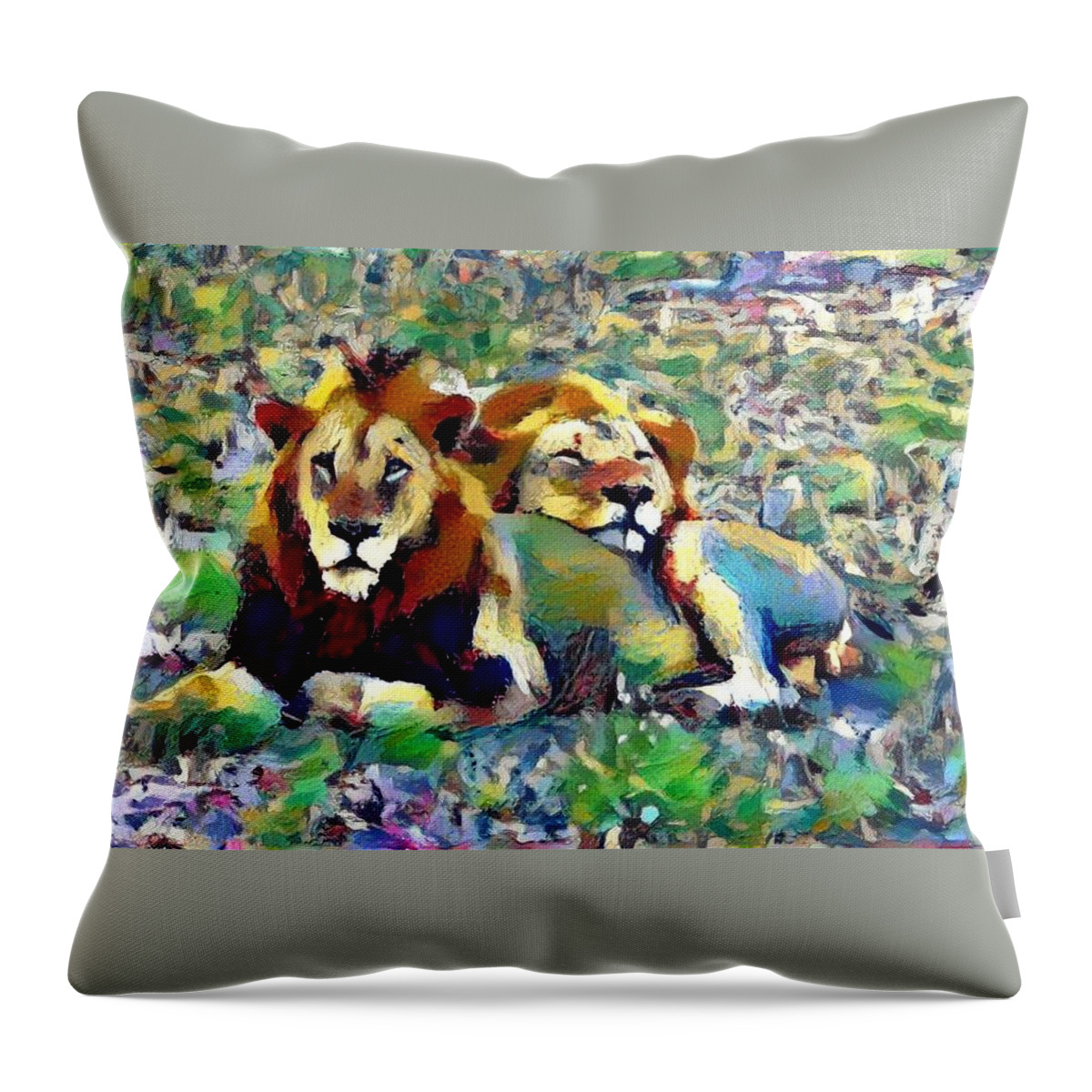 Lion Throw Pillow featuring the photograph Lion buddies by Gini Moore