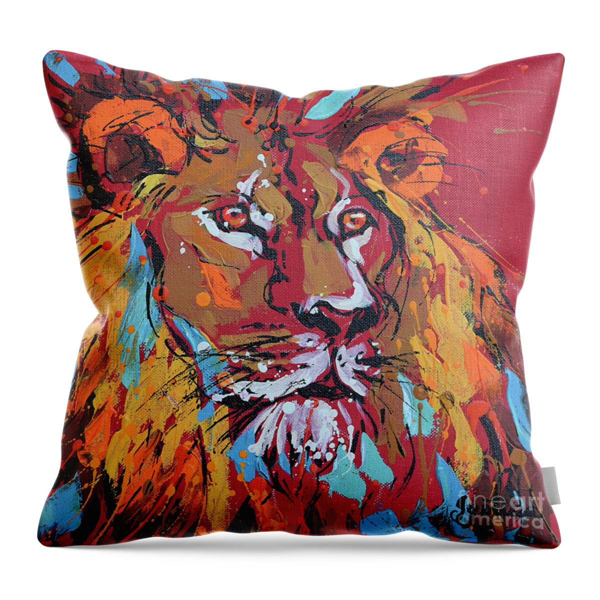  Throw Pillow featuring the painting Lion by Jyotika Shroff