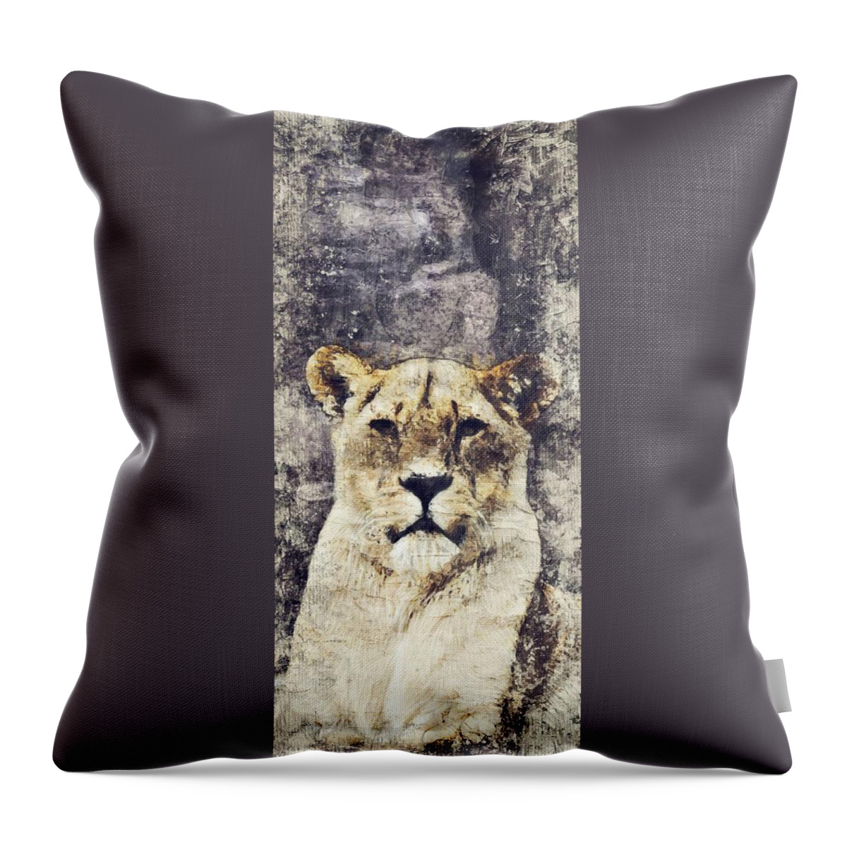 Animal Throw Pillow featuring the painting Lioness, the queen of the forest by Adam Asar by Celestial Images