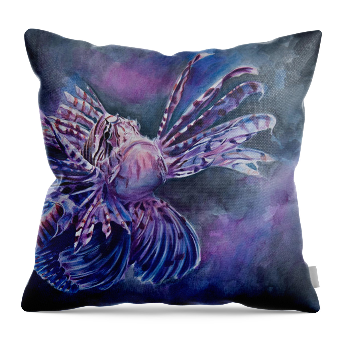 Lionfish Throw Pillow featuring the painting Lionfish by Lachri