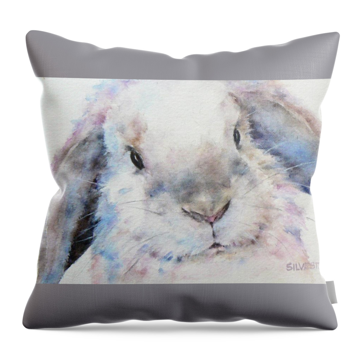 Bunny Throw Pillow featuring the painting Lionhead Mini Lop Bunny Rabbit by Teresa Silvestri