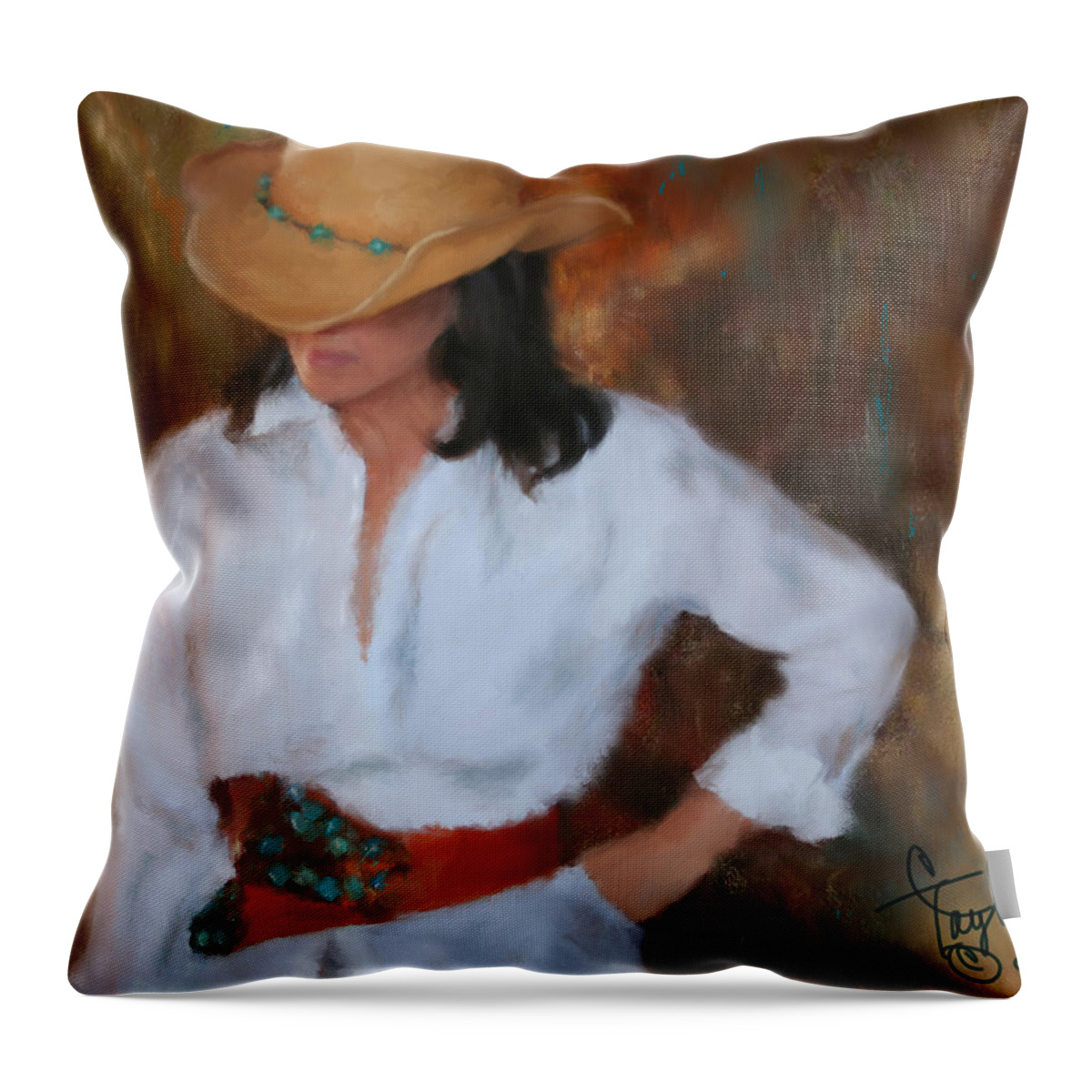 Cowgirl Throw Pillow featuring the painting Liquid Turquoise by Colleen Taylor