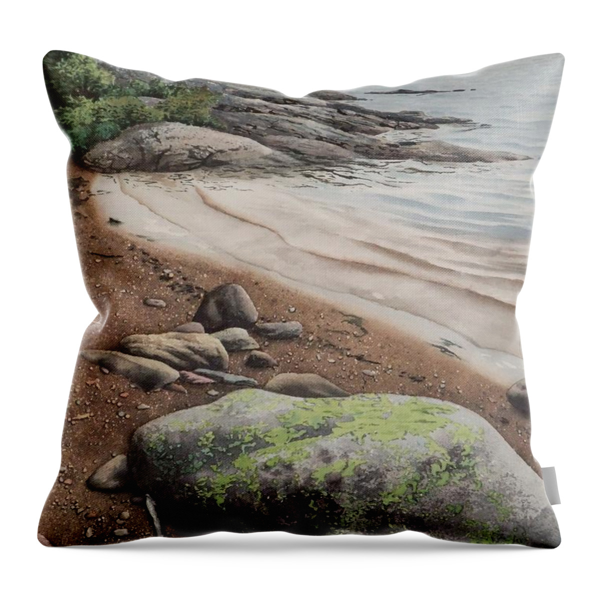 Landscape Throw Pillow featuring the painting Listen to the Lake by Karen Richardson