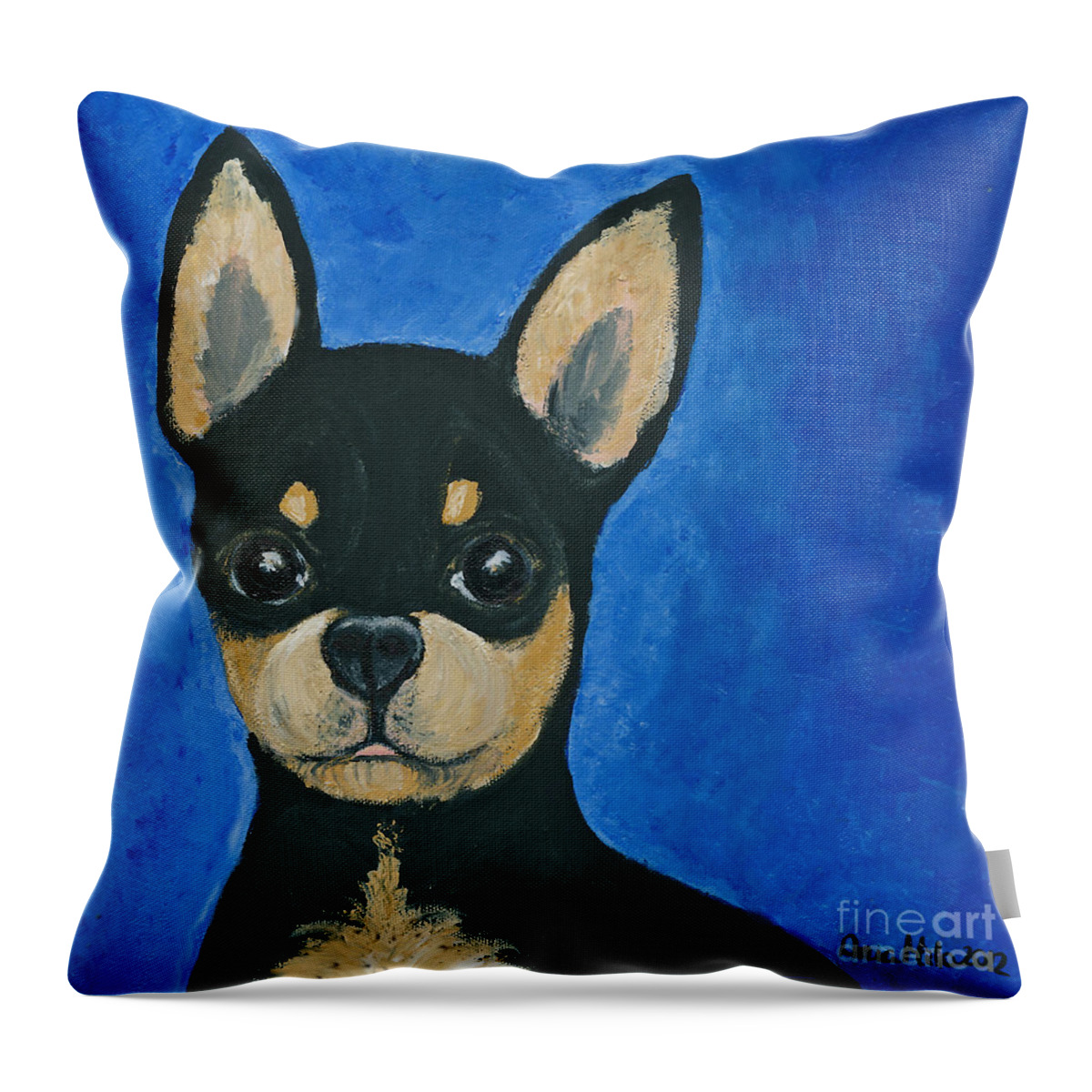 Chihuahua Throw Pillow featuring the painting Little BigBoy by Ania M Milo