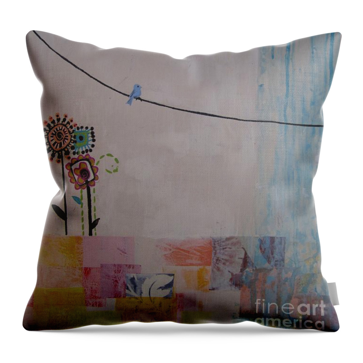 Little Birdie Paintings Throw Pillow featuring the painting Little Birdie by Ashley Lane