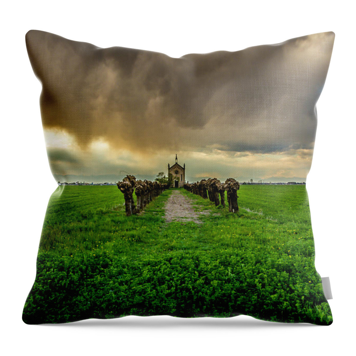 Chapel Throw Pillow featuring the photograph Little Chapel in the field by Wolfgang Stocker