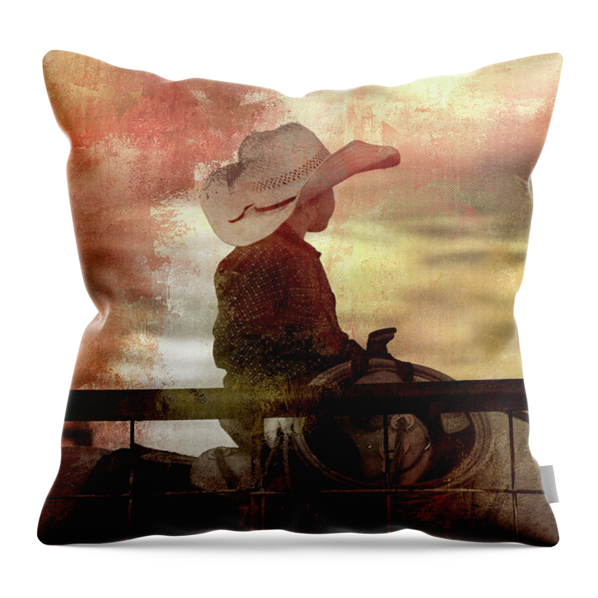 Cowboy Throw Pillow featuring the photograph Little Cowboy Ready To Rope by Toni Hopper