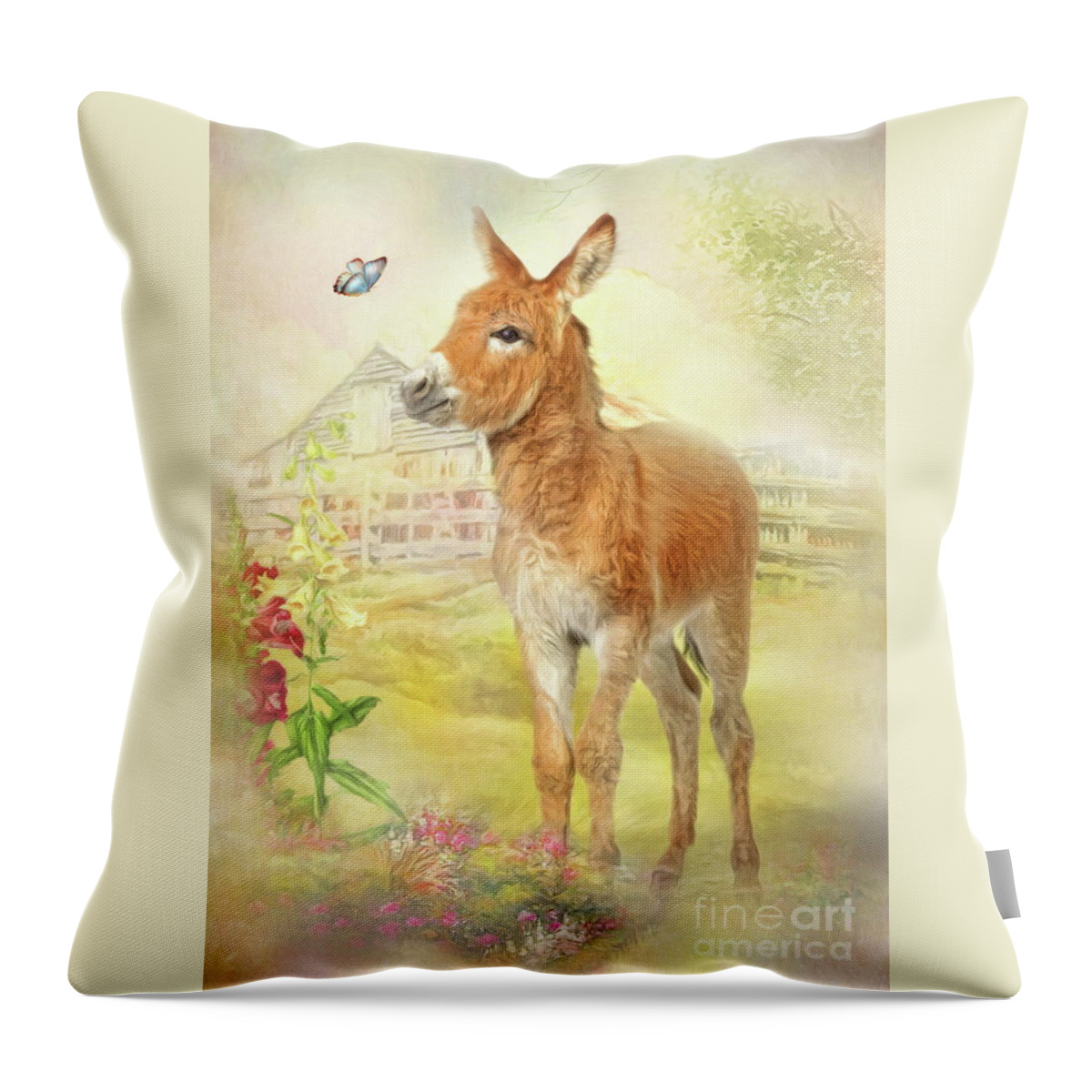 Donkey Throw Pillow featuring the digital art Little Donkey by Trudi Simmonds