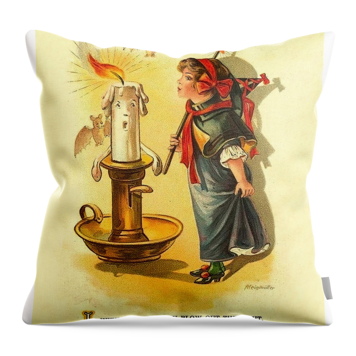 Little Girl Throw Pillow featuring the mixed media Little girl with candle by Long Shot