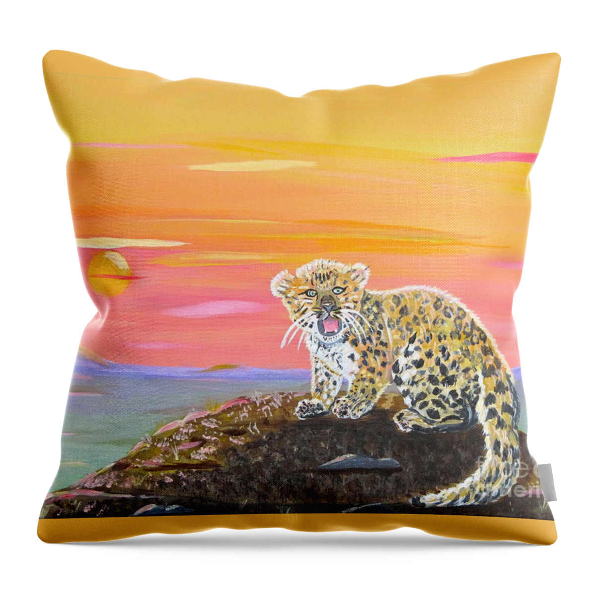 Sunset Throw Pillow featuring the painting Little Leopard by Phyllis Kaltenbach