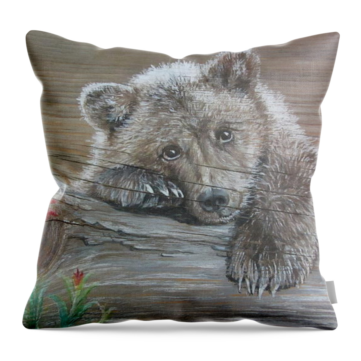 Wood Throw Pillow featuring the mixed media Little One by Barbara Prestridge