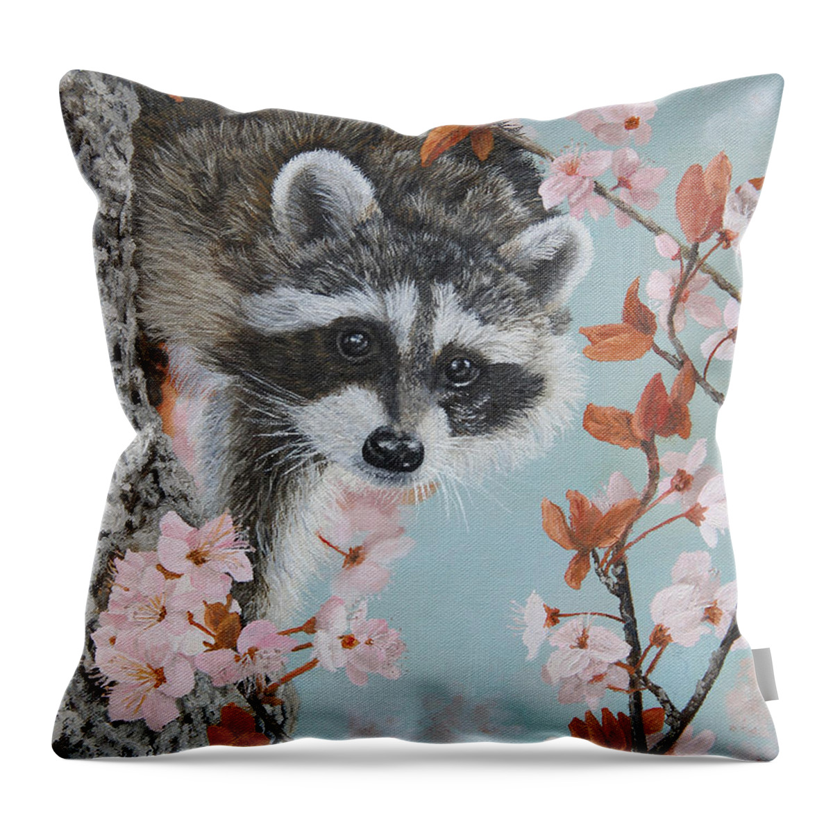 Raccoon Throw Pillow featuring the painting Little Rascal by Johanna Lerwick